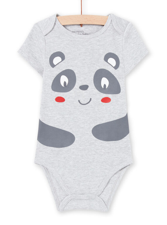 Body a maniche corte grigio melange con motivo panda neonato MEGABODPAN / 21WH14B1BDLJ920