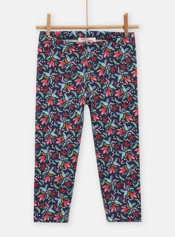 Leggings blu zaffiro con stampa a fiori bambina TYACLULEG / 24SI01O1CALC211