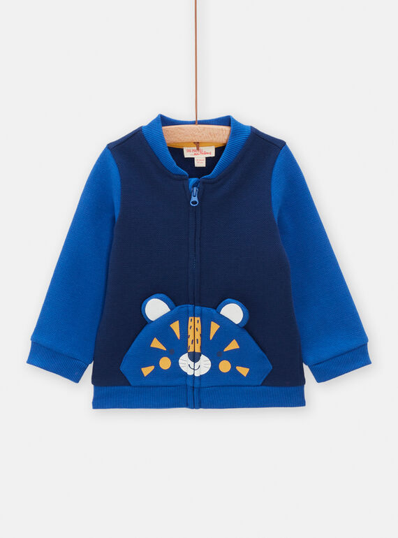 Cardigan neonato blu stile giubbotto con motivo tigre TUJOGIL1 / 24SG1081GILC214