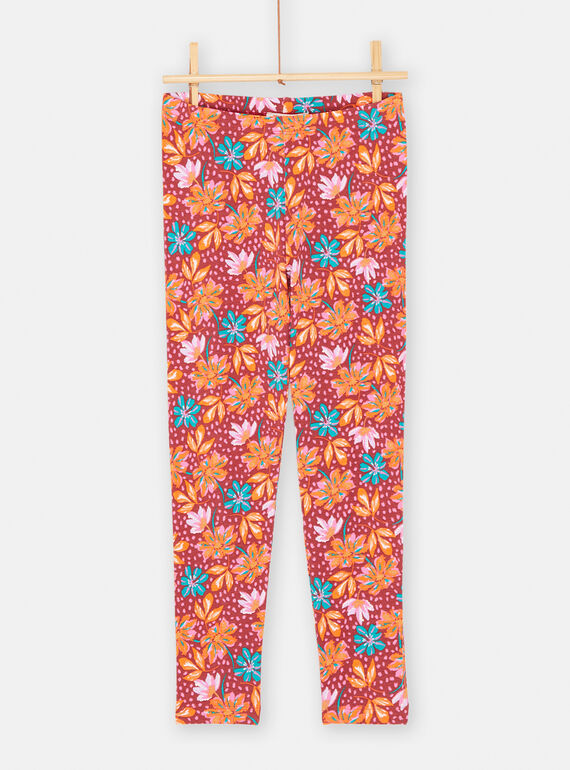Leggings marroni con stampa a fiori bambina SYAVERLEG / 23WI01J1CALI806