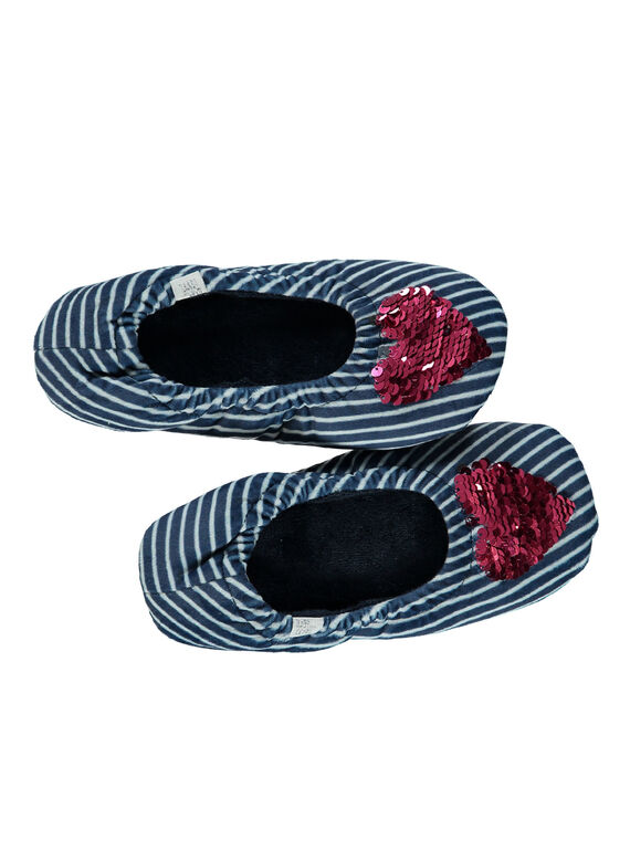 Babbucce con elastico velluto navy a righe con paillettes magiche bambina GFBALELA / 19WK35Z3D07070