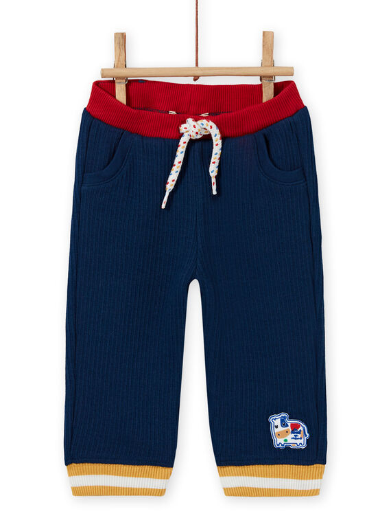 Pantaloni blu notte con dettagli a contrasto neonato MUMIXPAN1 / 21WG10J2PAN713