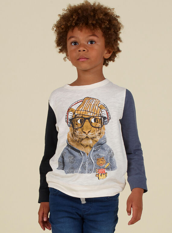 T-shirt a maniche lunghe tricolore con motivo tigre personificata bambino MOHITEE2 / 21W902U1TML002