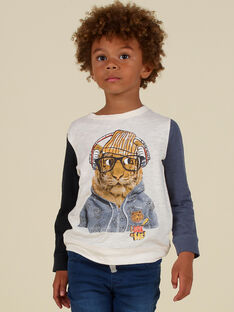 T-shirt a maniche lunghe tricolore con motivo tigre personificata bambino MOHITEE2 / 21W902U1TML002
