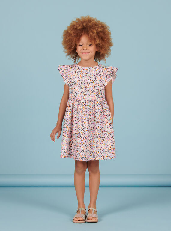 Abito twill stampa a fiori colorati e dettagli volant bambina NAMOROB1 / 22S901N2ROBD327