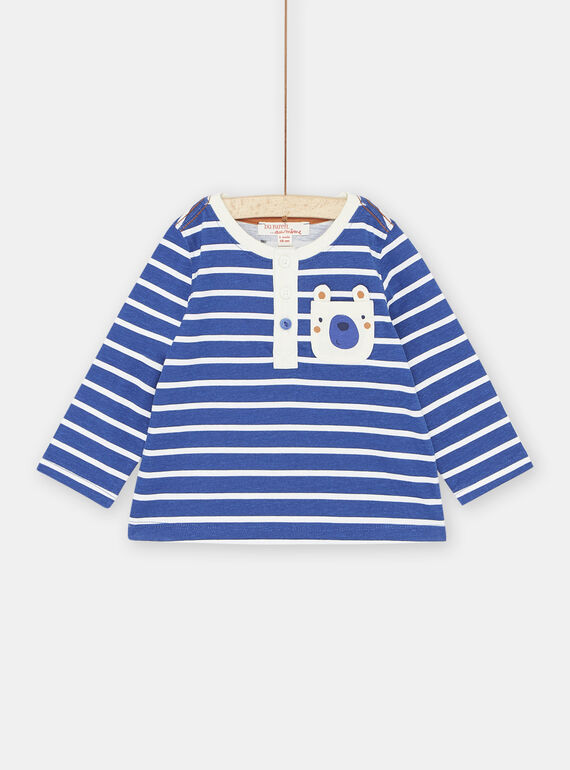 T-shirt blu elettrico e bianca a righe neonato SUJOTUN3 / 23WG10B3TMLC209