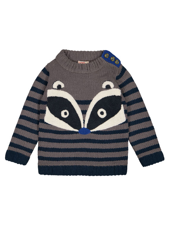 Maglia in ciniglia a righe grigia e navy. GOBLAPUL / 19W902S1PULJ921