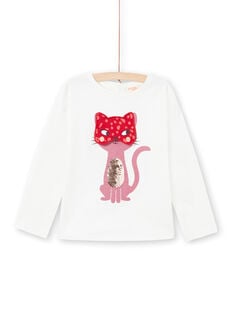T-shirt a maniche lunghe ecrù e motivo gatto con maschera bambina MAFUNTEE2 / 21W901M2TML001