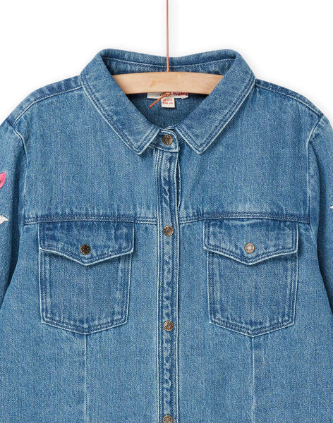 Abito in jeans blu con ricami a fiori sulle maniche RAMAGROB3 / 23S901T2ROBP272