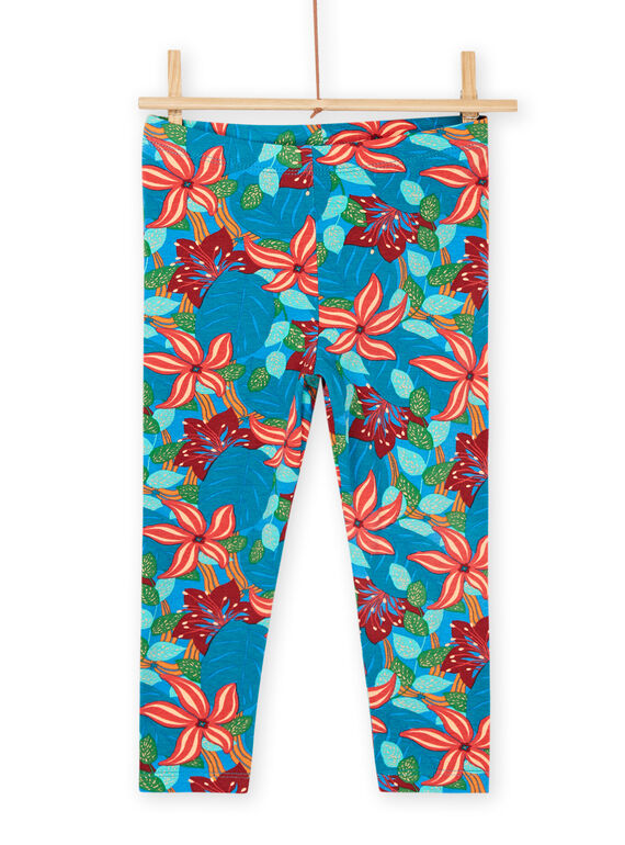 Leggings turchese scuro con stampa fiori RYABALEG / 23SI01W1CALC217