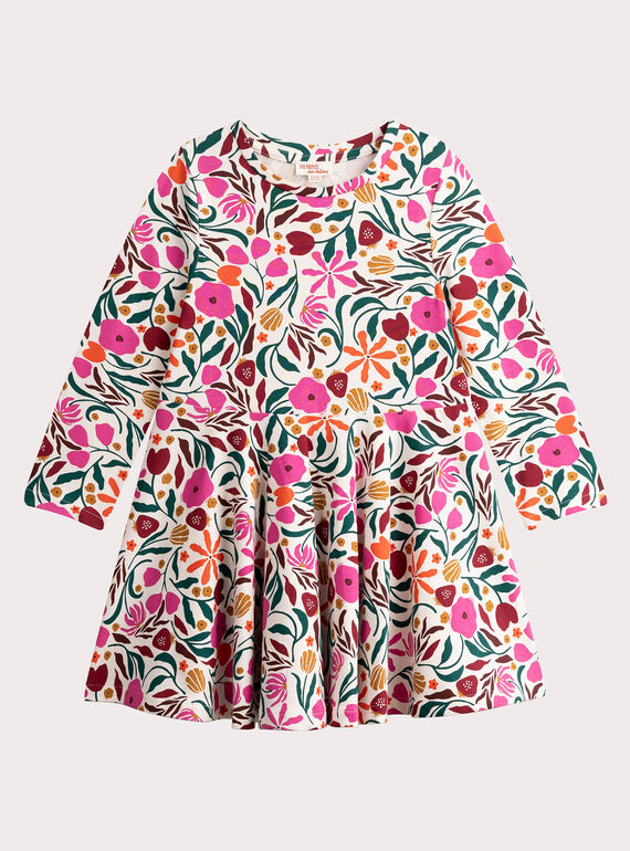 Abito da bambina écru con stampa floreale VAKOROB3 / 24W90131ROB114