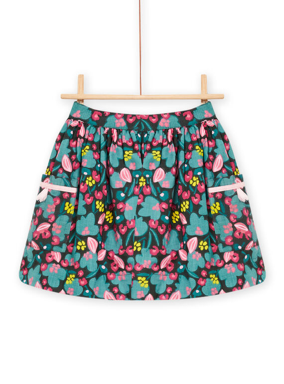 Gonna twill verde kaki con stampa a fiori bambina MAKAJUP2 / 21W901I2JUPG604