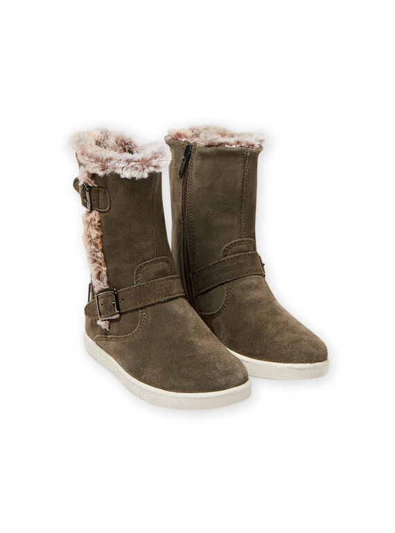 Stivali imbottiti scamosciati verdi kaki bambina MABOTTEKAKI / 21XK3585D10604