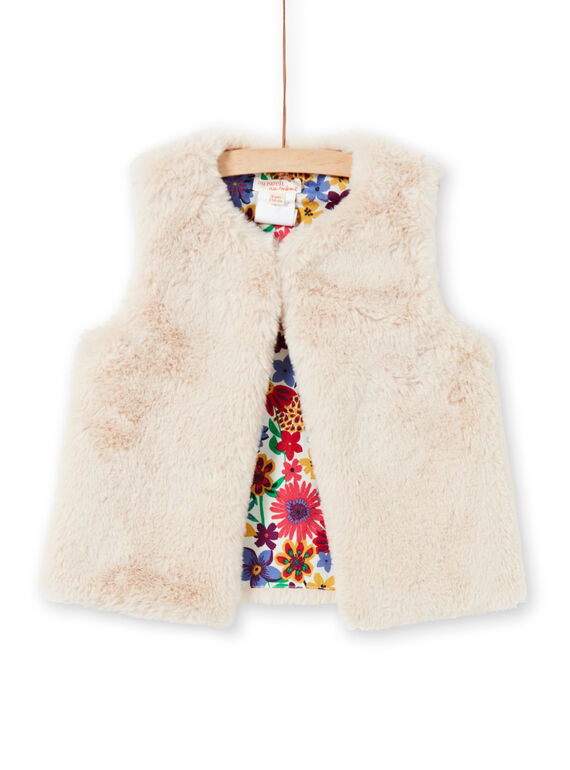 Cardigan in finta pelliccia double face ecrù bambina MAMIXCAR3 / 21W901J3CAR009