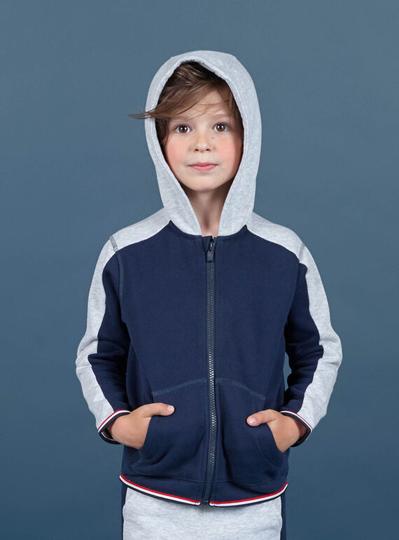 Felpa con cappuccio navy e grigio melange bambino MOJOJOH1 / 21W90212JGH705