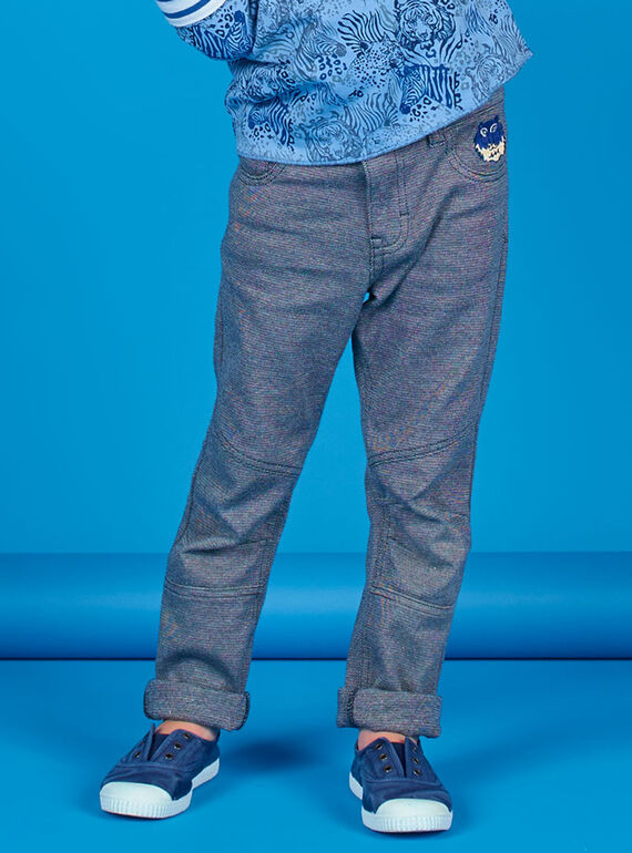 Pantaloni blu notte e grigio melange in maglia bambino LOBLEPAN2 / 21S902J2PAN705