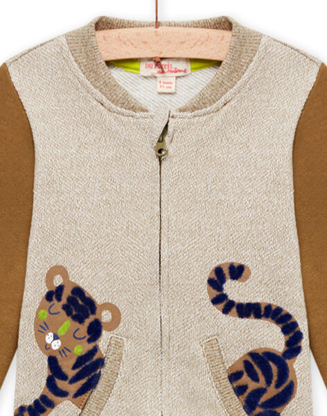 Cardigan beige melange e marrone con motivo tigre neonato MUKAGIL / 21WG10I1GIL604