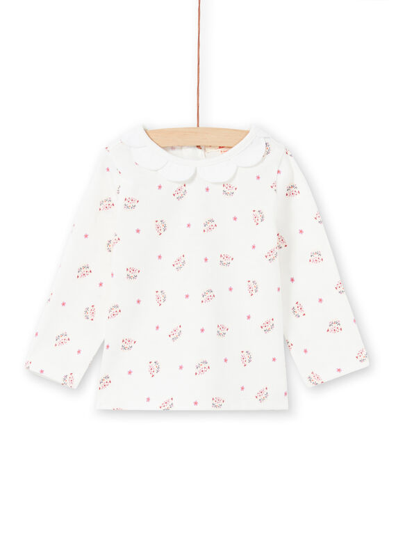T-shirt a maniche lunghe ecrù e stampa testine di leopardo e fiori neonata MIPABRA / 21WG09H2BRA001