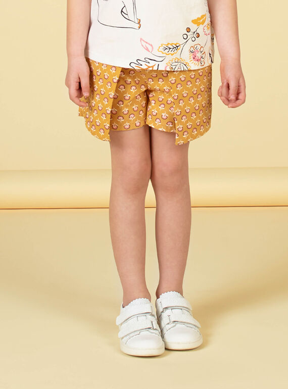 Shorts gialli e rosa con motivi a fiori in cotone bambina LAPOESHORT / 21S901Y1SHO107