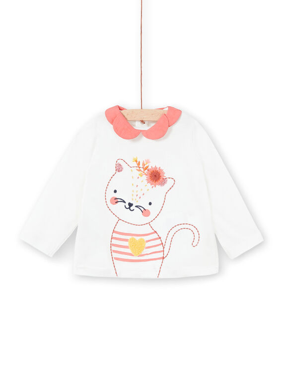 T-shirt bianca a maniche lunghe con collo a contrasto LINAUBRA / 21SG09L1BRA001