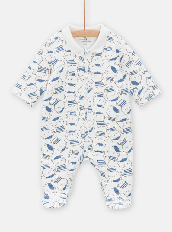 Tutina imbottita neonato panna e blu con stampa gatto TOU1GRE3 / 24SF04H4GREA001
