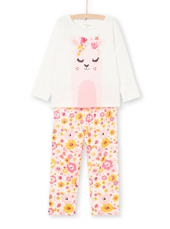 Pigiama T-shirt e pantaloni bianco e rosa bambina LEFAPYJLAM / 21SH1156PYJ001