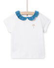 T-shirt ecrù con collo con volant petrolio neonata NIJOBRA6 / 22SG09C4BRA000