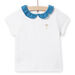 T-shirt ecrù con collo con volant petrolio neonata