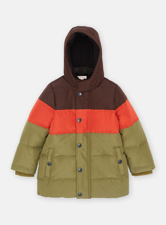 Piumino con cappuccio marrone, arancione e kaki SOGRODOU3 / 23W902D1D3EI808