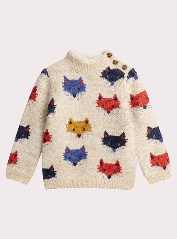 Maglione ecru smerlato in jacquard stampato volpe per ragazzo  VOROPUL / 24W902P1PUL008