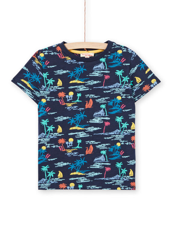 T-shirt navy e gialla con stampa palme bambino LOBONTI3 / 21S902W6TMC705