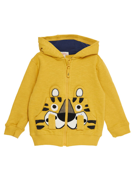 Cardigan felpato giallo bambino con diverte tasca tigre JOTROGIL / 20S902F1GILB116