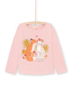 T-shirt a maniche lunghe rosa con motivi volpe e leopardo bambina MASAUTEE3 / 21W901P3TML303