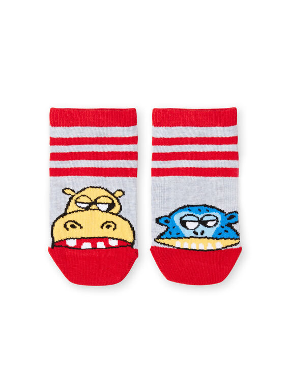 Calzini grigi e rossi a righe bambino LYOVISOQ / 21SI02U1SOQ943
