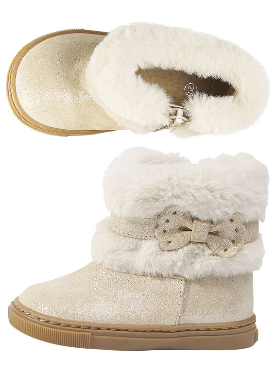 Stivaletti apertura pelliccia crosta di pelle con glitter beige neonata GBFBOOTCHIC / 19WK37Y2D0D080