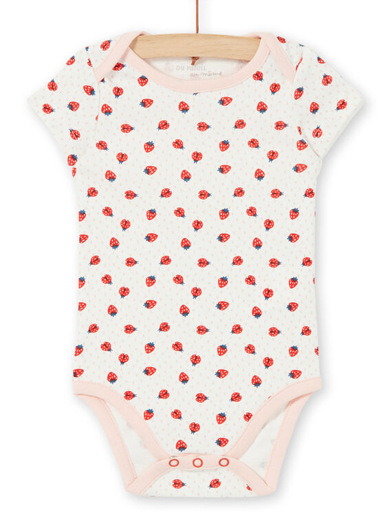 Body ecrù e rosso con stampa fragole in cotone neonato LEFIBODANI / 21SH132CBDL001