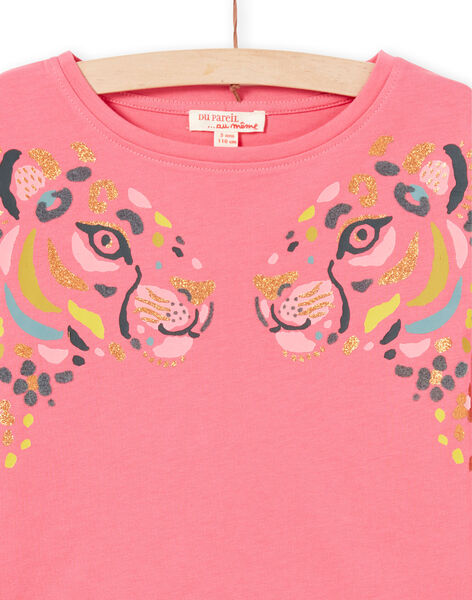 T-shirt a maniche lunghe rosa con motivi leopardati bambina MAKATEE2 / 21W901I1TMLD305