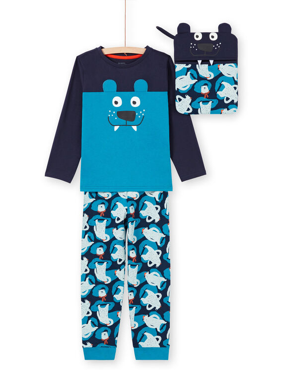 Set pigiama t-shirt e pantaloni blu e navy bambino MEGOPYJMAN2 / 21WH1271PYG705