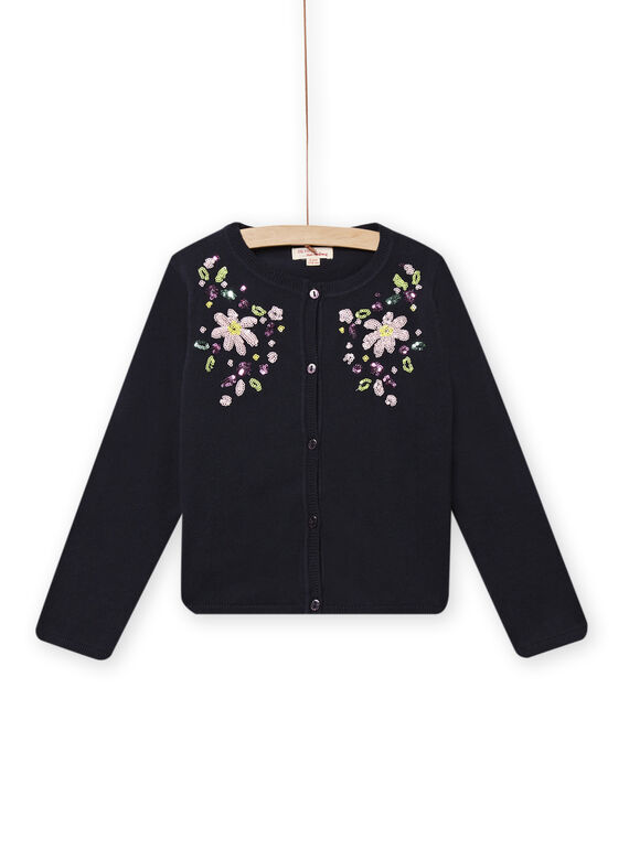 Cardigan nero con ricami fiori e paillettes bambina NASOCAR / 22S901Q1CARC243