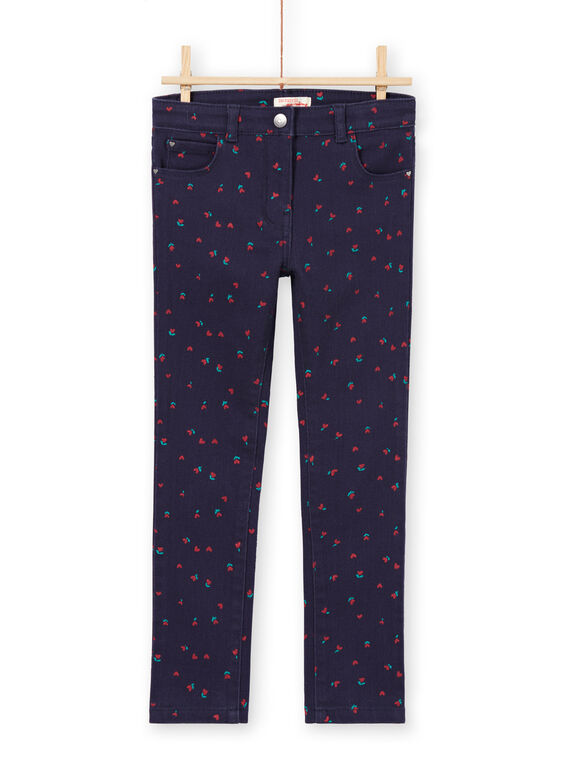 Pantaloni in sergé blu notte con stampa a fiori e cuori bambino MAJOPANT3 / 21W90121PANC205