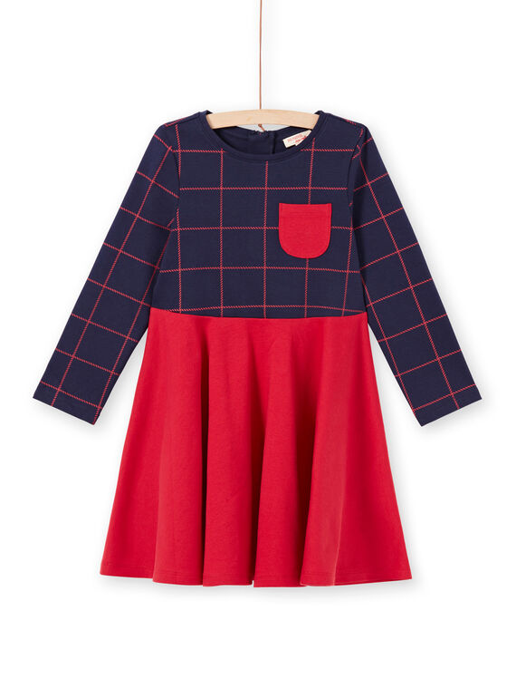 Abito a maniche lunghe bicolore blu notte e rosso bambina MAJOROB6 / 21W90125ROBC205