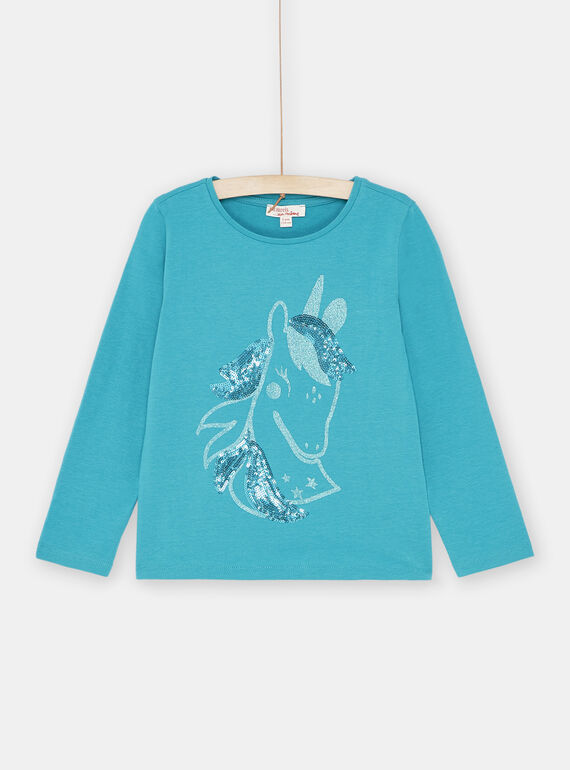T-shirt in paillettes turchese bambina SAJOYTEE6 / 23W901F2TML202