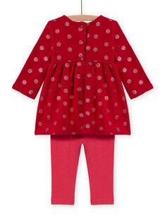 Completo rosso abito stampa cuori e leggings a righe neonata MIFUNENS / 21WG09M1ENS511