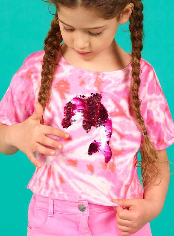 T-shirt corta rosa ed ecrù con paillettes double face LABONTI4 / 21S901W1TMC000