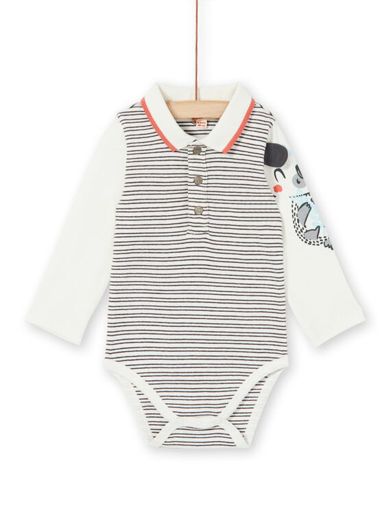 Body ecrù e blu a righe in cotone neonato LUPOEBOD / 21SG10Y1BOD001