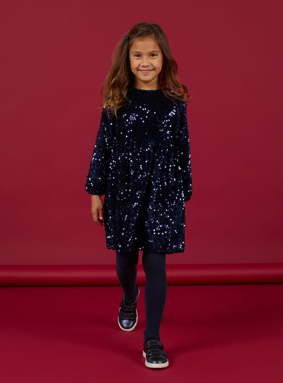 Abito in velluto navy con paillettes bambina MANOROB4 / 21W901Q4ROB070