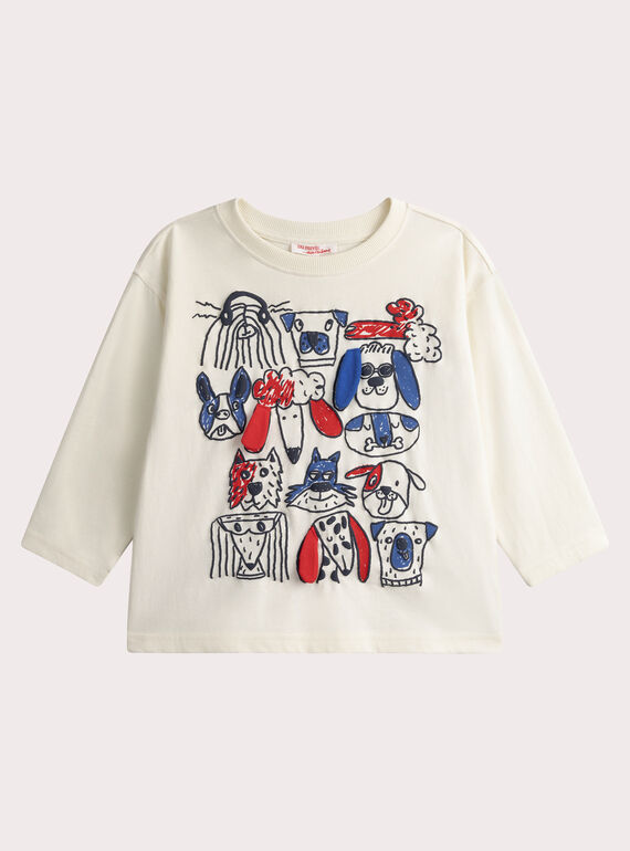 T-shirt a maniche lunghe écru con stampa di cani WOKATEE1 / 25S90231TML005