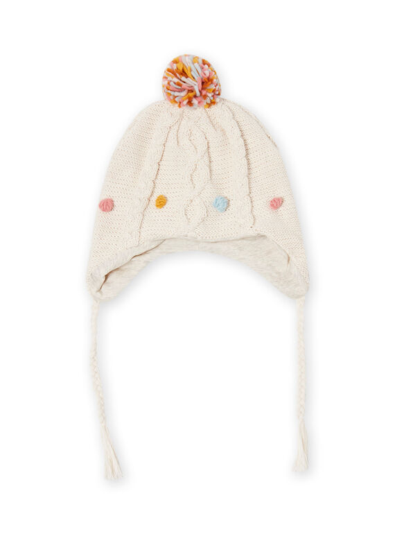 Berretto in maglia ecrù con pompon colorati neonata MYISAUBON2 / 21WI0953BONA010