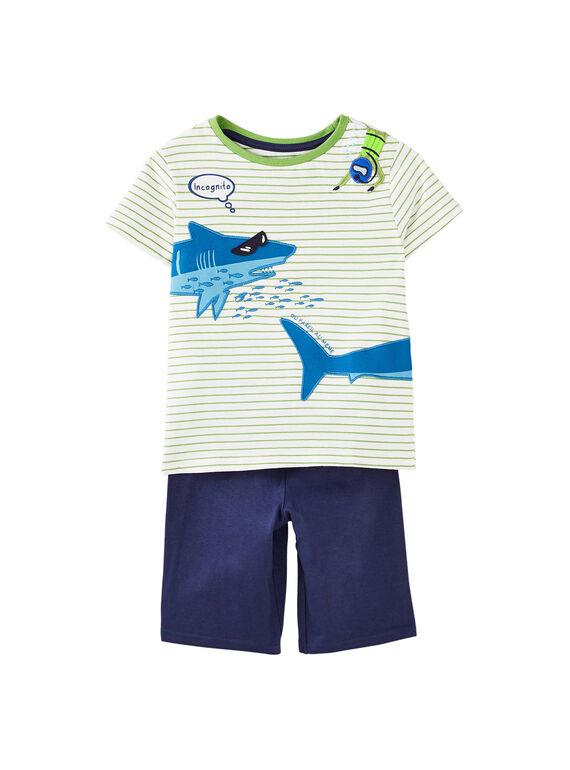 Pigiama corto bambino verde ed ecrù JEGOPYCPLON / 20SH12U2PYJ001