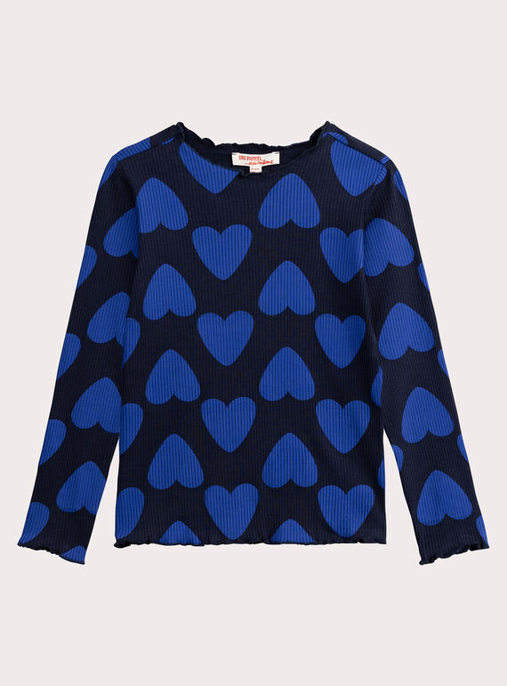 T-shirt stampata cuore blu per ragazza  VAJOUTEE2 / 24W901J3TML070